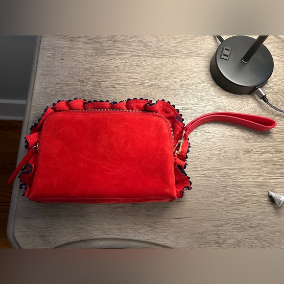 Red Clutch or wristlet with navy ruffle trim - Picture 4 of 4